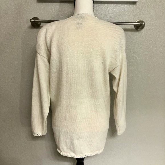 Cute Off White 90s Vintage V-Neck Cardigan Sweater - Size Medium - Picture 4 of 9